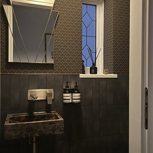 Brass Gold Art Deco Fan Mirror in Room Setting