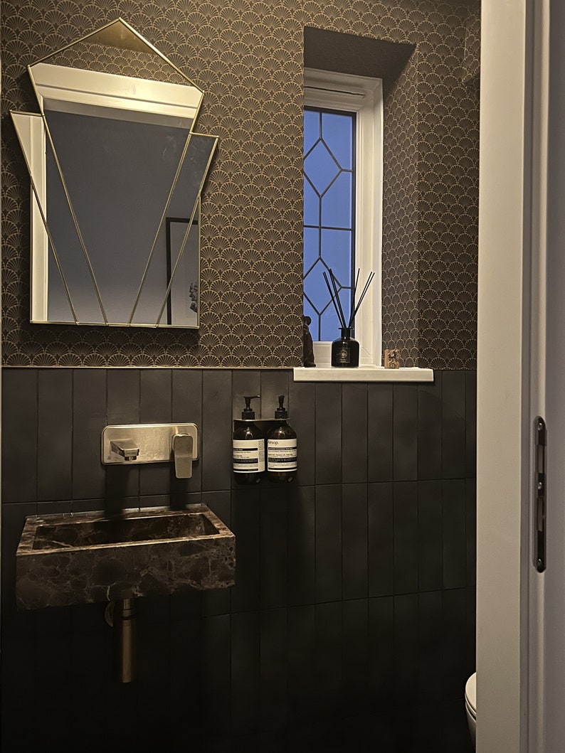 Brass Gold Art Deco Fan Mirror in Room Setting