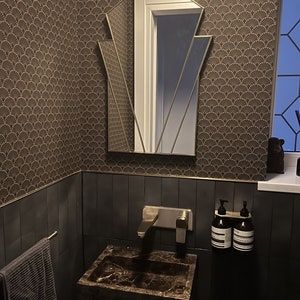 Brass Art Deco Wall Mirror Above Sink