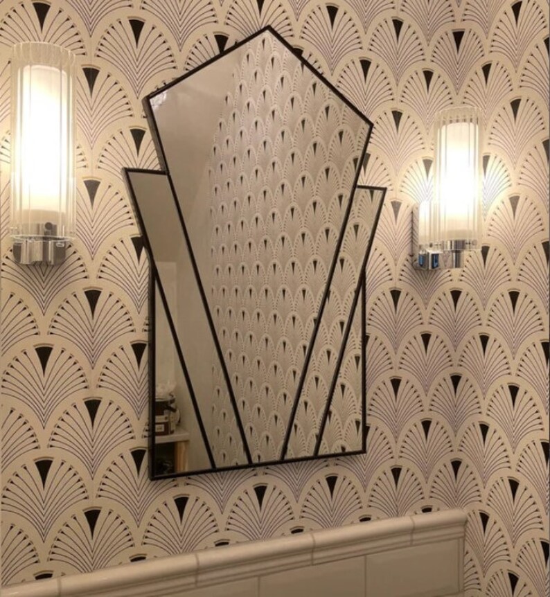 Black Art Deco Fan Wall Mirror