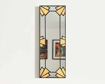 Gold Art Deco Wall Mirror: Handmade Stained Glass Style