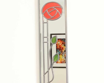 Mackintosh Stained Glass Style Effect Mirror Art Nouveau Rose 6 Gift Handmade