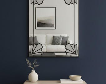 Large Art Deco Over Mantel Stained Glass Style Large Mirror