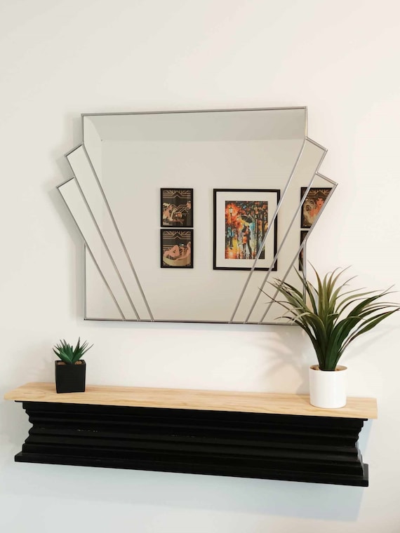 Large Over Mantel Art Deco Mirror, Art Deco Fan Mirror, Art