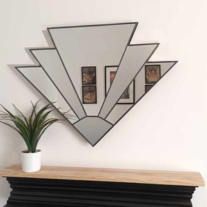 Large Stain Glass Art Deco Mirror, Wall Mirror, Art Deco Mirror, Overmantle Mirror, Vintage Mirror, Art Deco Fan Mirror