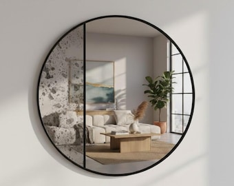 Art Deco Round Wall Mirror, Antiqued Wall Mirror, Vintage Round Mirror