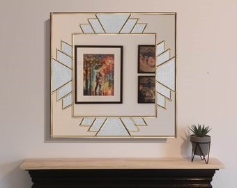 Art Deco Mirror: Large Stained Glass Style Overmantle Mirror