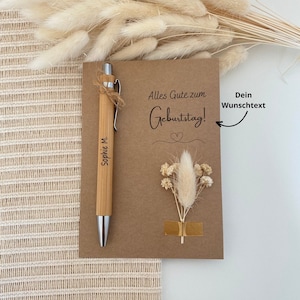 Personalized ballpoint pen with name I birthday gift I engraving I gift card with mini bouquet of dried flowers