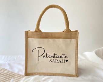 Sac de jute personnalisé avec nom | Marraine | Sac à provisions | Sac de marché | Sac de plage | Cadeau femme maman | Anniversaire