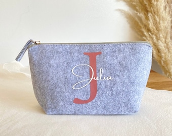 Personalized cosmetic bag with name | Felt | Make-up bag | Toiletry bag | Gift for wife and mom | Birthday | Jute | Toiletry bag