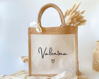 Sac de jute personnalisé avec nom | Sac à provisions | Sac de marché | Sac de plage | Cadeau femme maman petite amie | Anniversaire