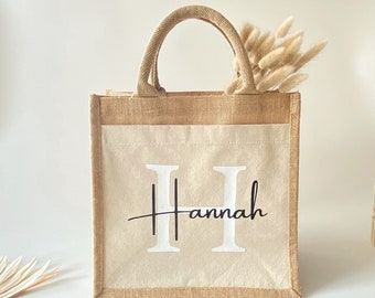 Personalized jute bag with initial and name | Shopping bag | Market bag | Beach bag | Gift wife mom girlfriend | Birthday
