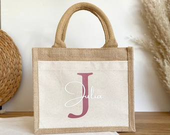 Personalisierte Jutetasche mit Initial und Name | Einkaufstasche | Markttasche | Strandtasche | Geschenk Frau Mama Freundin Geburtstag