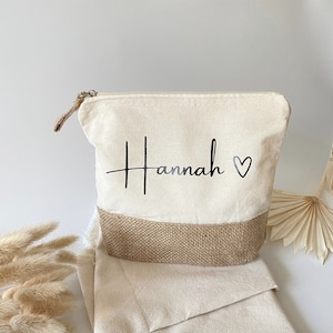 Personalisierte Kosmetiktasche mit Namen Schminktasche Kulturtasche Geschenk Frau Mama Geburtstag Jute Kulturbeutel JGA Bild 2