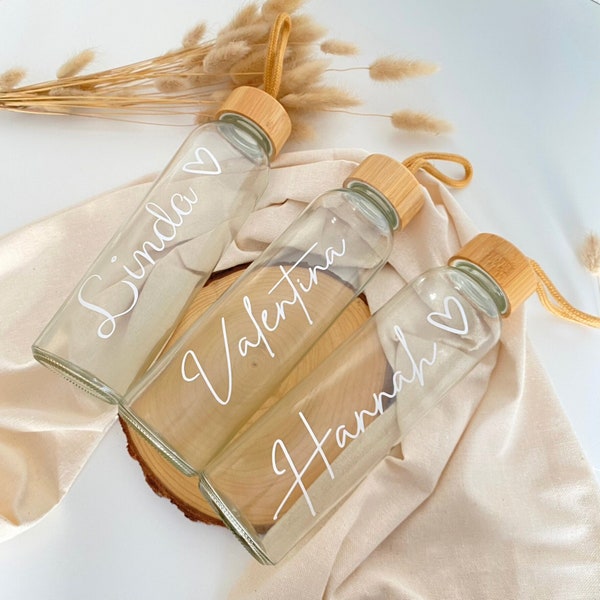 Trinkflasche personalisiert | Wasserflasche Bambusdeckel | Glasflasche | Name | Geschenkidee | Geburtstag