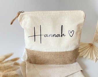 Neceser personalizado con nombre | Bolsa de maquillaje | Neceser | Regalo esposa mamá | cumpleaños | yute | Neceser | JGA