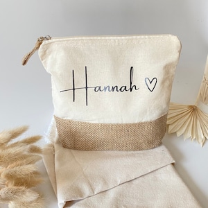 Sac cosmétique personnalisé avec nom Trousse de maquillage Trousse de toilette Cadeau femme maman anniversaire jute Trousse de toilette JGA image 1