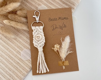 Macrame keychain | Gift card with mini dried flower bouquet | Best Mom | Mother's Day | Gift