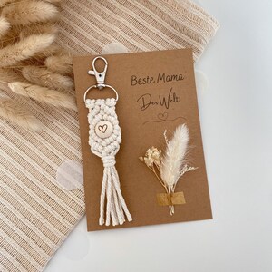 Portachiavi macramè | Buono regalo con mini bouquet di fiori secchi | La migliore mamma | Festa della mamma | Regalo