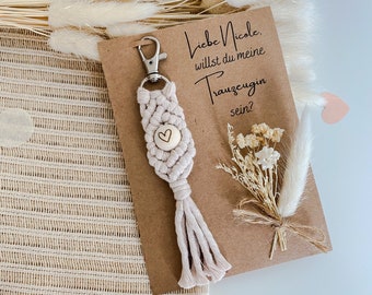 Macrame keychain | Gift card with mini dried flower bouquet | Godmother | Maid of honor | Bridesmaid