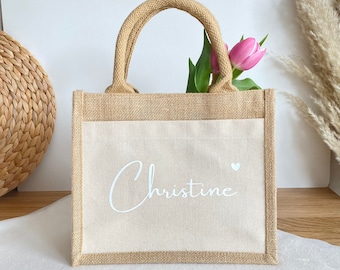 Personalized jute bag with name | Shopping bag | Market bag | Beach bag | Gift for woman | Mom | Girlfriend | Sister | Birthday