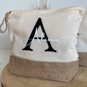 Personalized cosmetic bag with name Makeup bag Toiletry bag Gift wife mom birthday jute Toiletry bag image 4