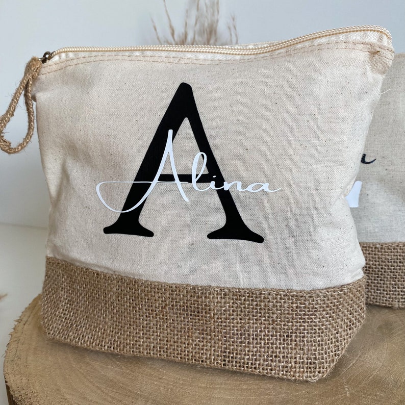 Personalisierte Kosmetiktasche mit Namen Schminktasche Kulturtasche Geschenk Frau Mama Geburtstag Jute Kulturbeutel zdjęcie 4