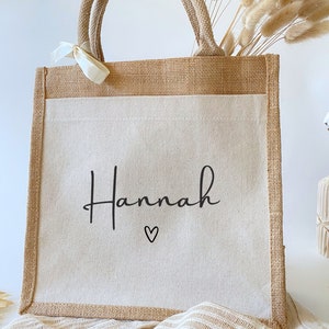Personalized jute bag with name Shopping bag Market bag Beach bag Gift wife mom girlfriend Birthday image 3