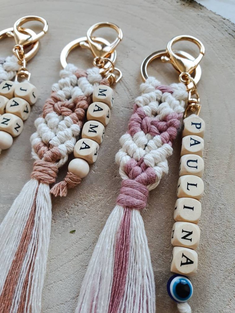 Macrame keychain personalized Trailer Available in various colors Keychain Bag charm Perfect gift image 2