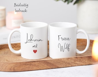 Tasse personnalisée pour formateur d’enseignants | Tasse en céramique | Professeur avec cœur et nom | Cadeau d'adieu | Idée cadeau |