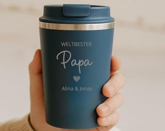 Vatertagsgeschenk | Thermobecher mit Kindernamen | Geschenk für Papa, Opa | Kaffeebecher | Geburtstag, Vatertag, Personalisiertes Geschenk
