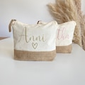 Personalized cosmetic bag with name | Make-up bag | Toiletry bag | Gift for wife and mom | Birthday | Jute | Toiletry bag product logo