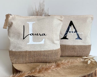 Gepersonaliseerde cosmetische tas met naam | Make-uptas | Toilettas | Cadeau voor mama | Verjaardag | Jute | Toilettas