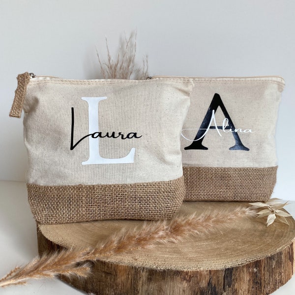 Gepersonaliseerde make-up tas met naam | Make-uptasje | Toilettas | Cadeau vrouw moeder | verjaardag | jute | Toilettas