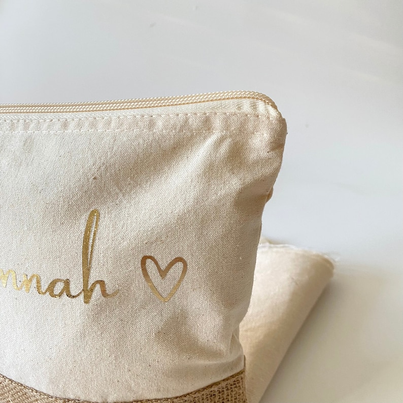 Personalized cosmetic bag with name Makeup bag Toiletry bag Gift wife mom birthday jute Toiletry bag JGA image 3