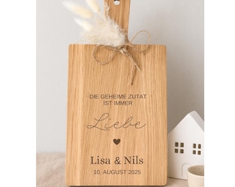 Personalisiertes Hochzeitsgeschenk | Schneidebrett mit Namen Datum | Brautpaar |  Geschenk Hochzeit | Die Geheime Zutat ist immer Liebe