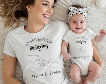 Erster Muttertag | Mama & Baby  Personalisiertes Geschenk Mama Muttertagsgeschenk | Body T-shirt oder Set | Baby Outfit | Geschenk Muttertag