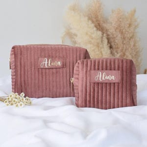 Personalisierte Kosmetiktasche mit Namen | aus Samt | Schminktasche | Kulturtasche | Geschenk Frau Mama | Geburtstag | Jute | Kulturbeutel
