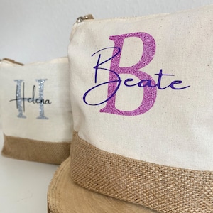 Sac cosmétique personnalisé avec nom Trousse de maquillage Trousse de toilette Cadeau femme maman anniversaire jute Trousse de toilette image 6