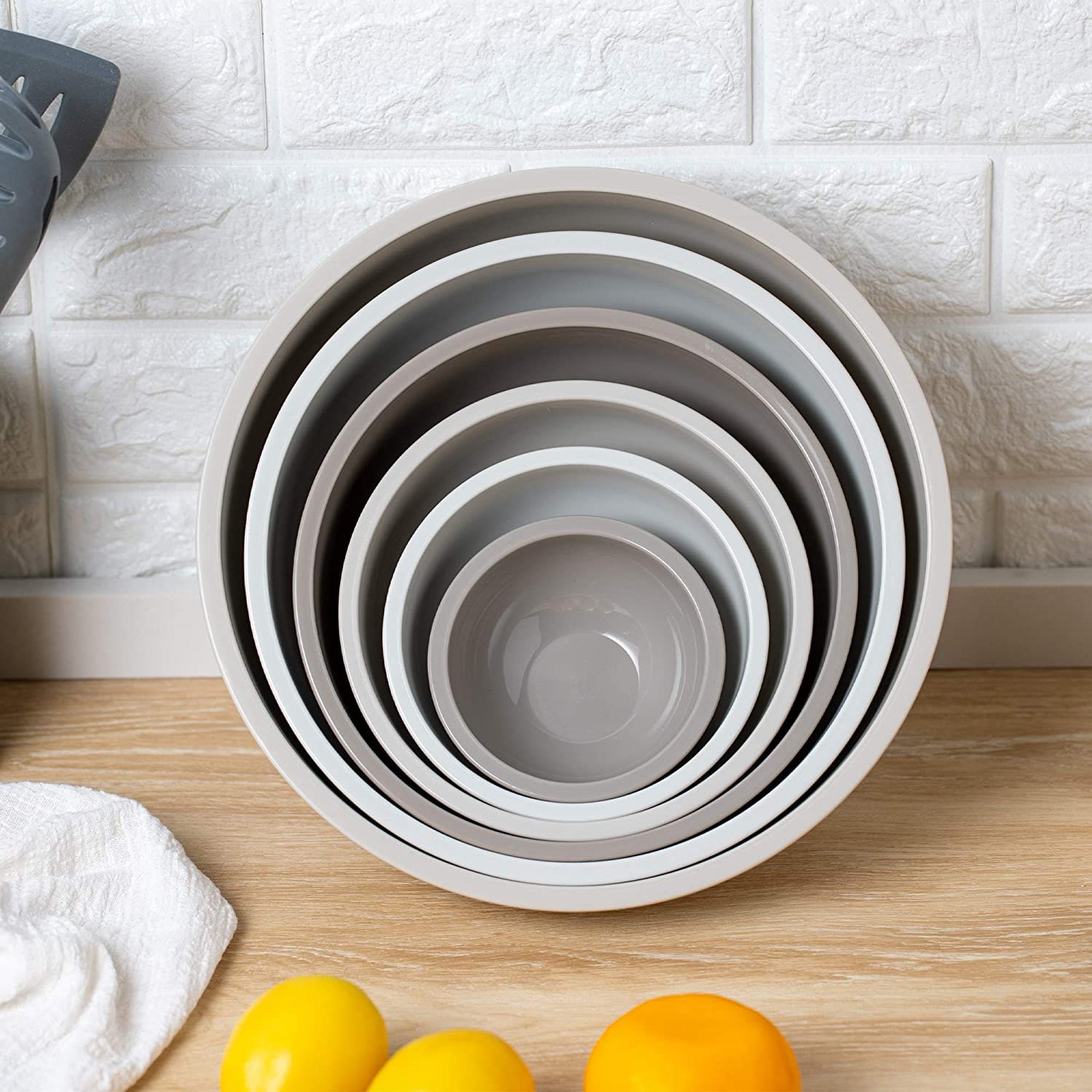 Plastic Mixing Bowls Set, 6 Pcs Serving Bowls for Kitchen Cooking