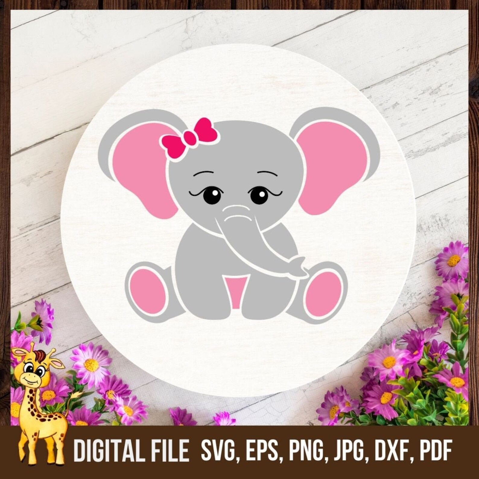 Cute baby elephant SVG pink grey elephant Girl Vinyl Craft Etsy