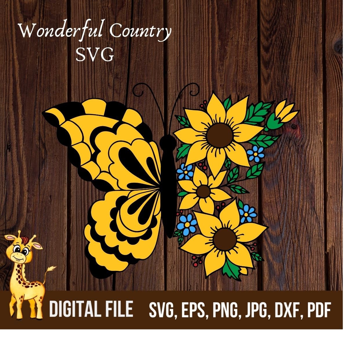Sunflower With Butterfly SVG