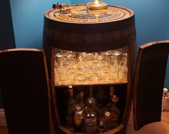 Whisky Barrel Drinks Cabinet Bar - 2 Rotatable Shelves - Custom Engraving - Indoor/Outdoor - Free & Fast Delivery!