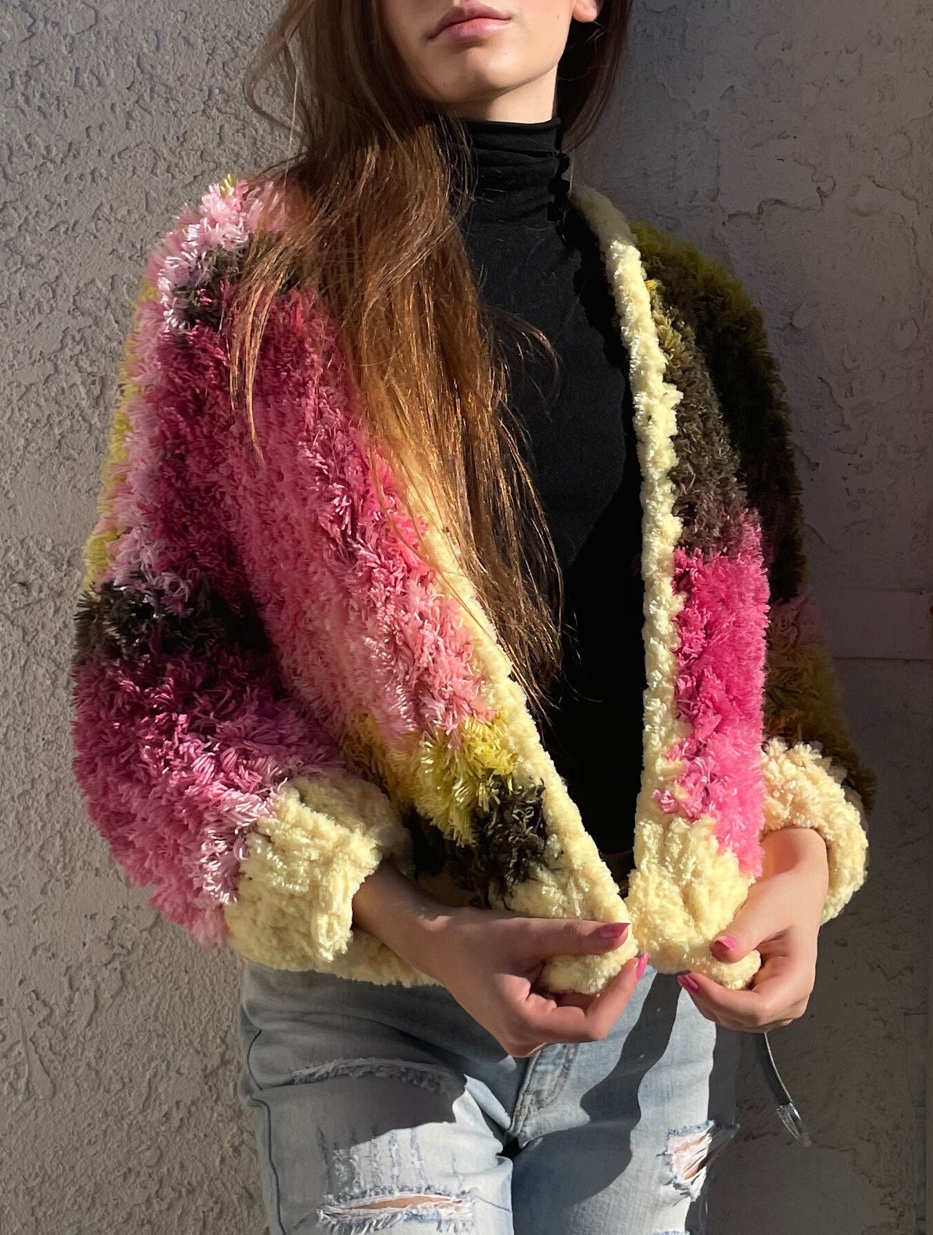 Shaggy Knit Cardigan Sweater Shaggy Cardigan Knitted Etsy