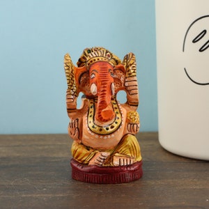 Lord Ganesha Wooden Beautiful 2.5in Small Statue Hindu God Intricately Detailed Hand Carved Wooden Ganesha God Meditation Decor Pray Yoga