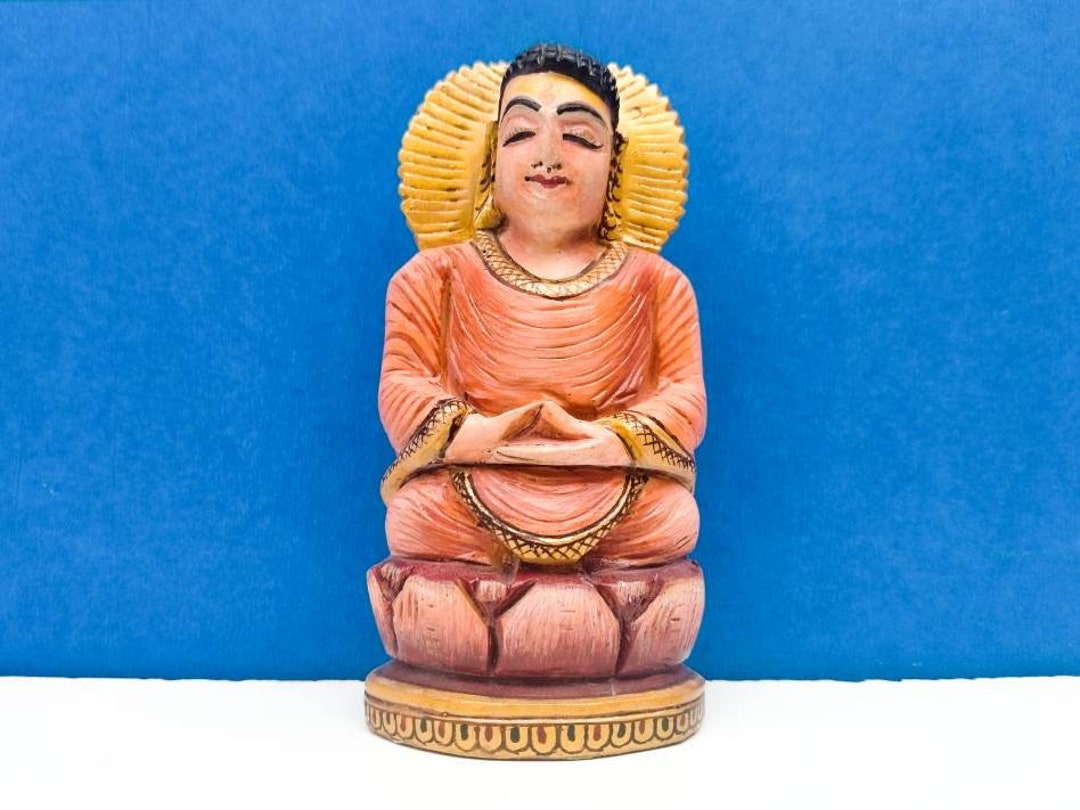 Lord Buddha Statue Hand Painted Buddha Wooden Buddha Gift Etsy