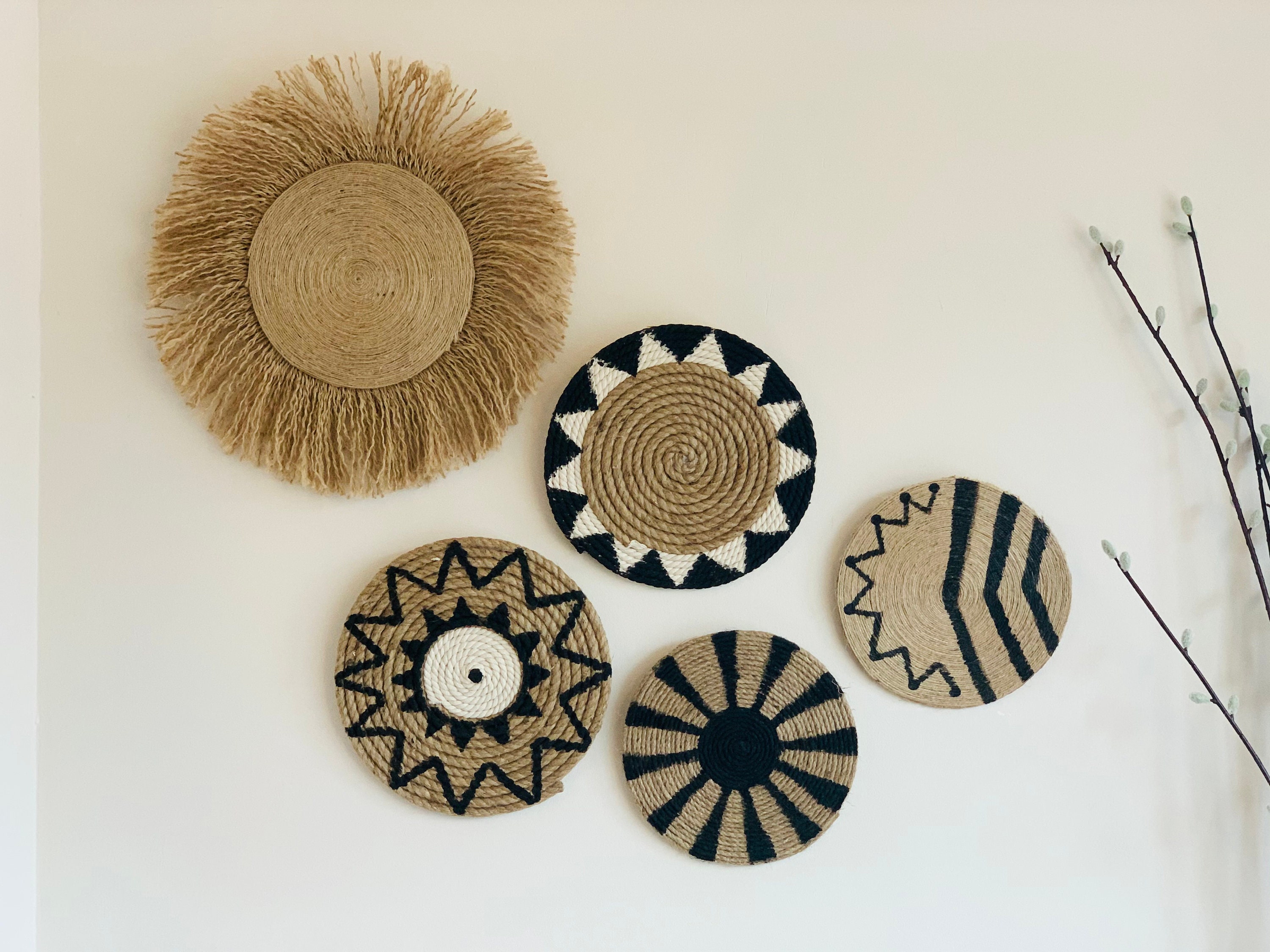 Jute Round Serving Boho Wall Decor Rustic Wall Hanging Etsy