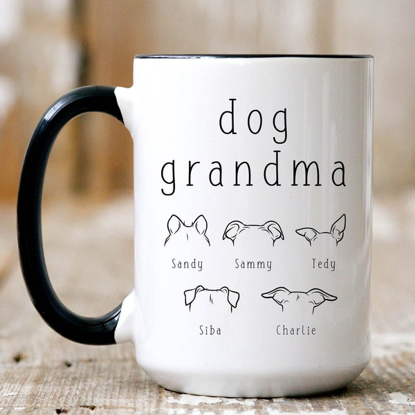 Dog Grandma Gift Mug With Custom Dog Ears, Dog Ears Mug, Dog Ears Coffee Cup Personalized Dog Grandma Travel Mug Or Tumbler To-Go