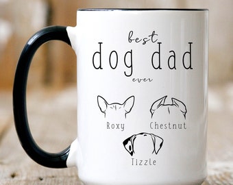 Best Dog Dad Mug With Custom Dog Ears Mug, Best Dog Dad Ever Mug, Personalized Gifts For Dog Dad Mug, Dog Dad Tumbler Coffee Cup, Pug Doodle