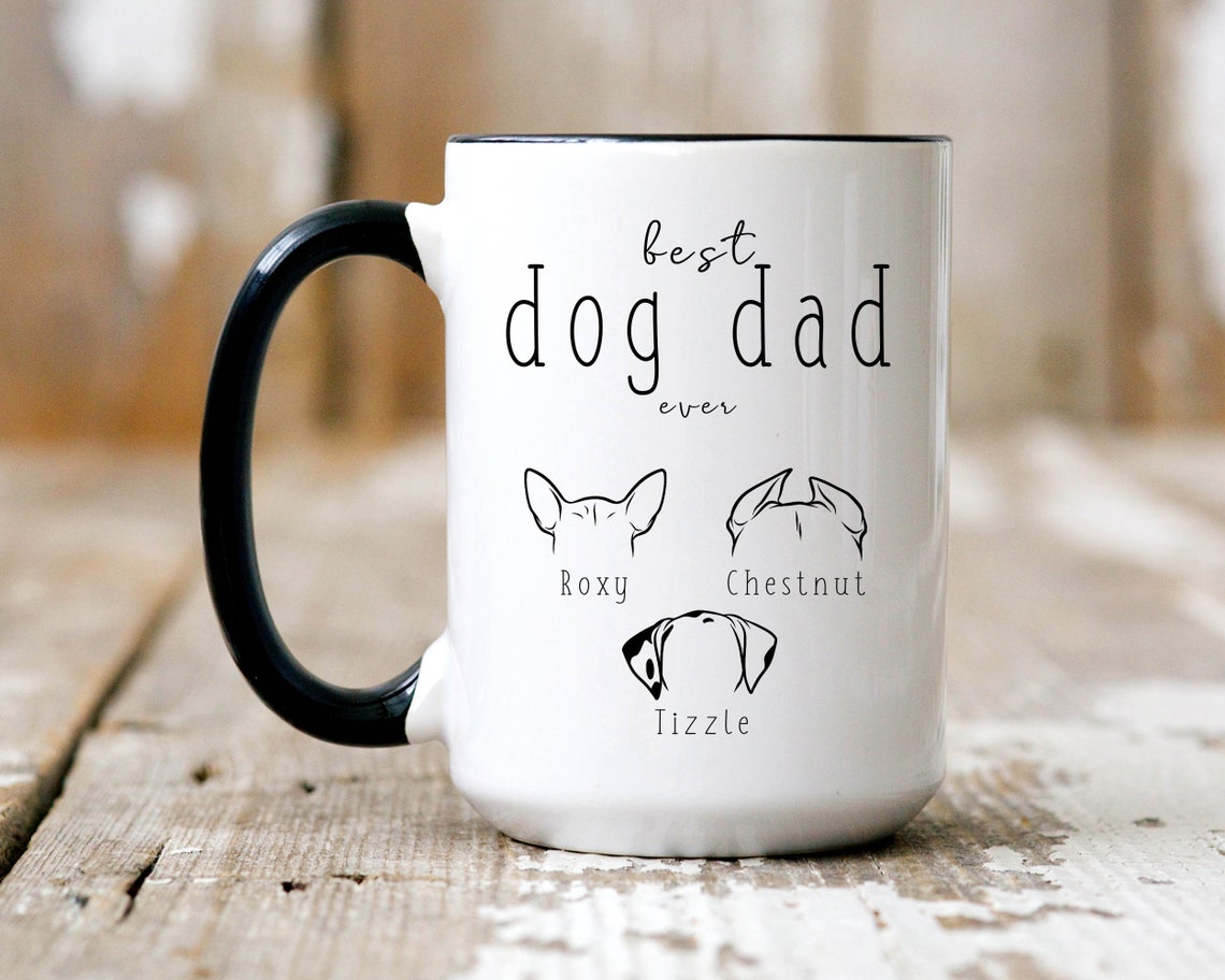 Best Dog Dad Ever Custom Dog Ears White Ceramic Mug with Black Handle.